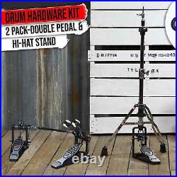 2-PACK Double Bass Drum Pedal & 2-Leg Hi-Hat Stand Drummers Quad Beater Head