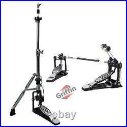 2-PACK Double Bass Drum Pedal & 2-Leg Hi-Hat Stand Drummers Quad Beater Head