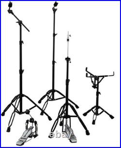 5 PCS Drum Percussion Hardware Package BLACK Boom Cymbal Hihat Snare Stand Pedal