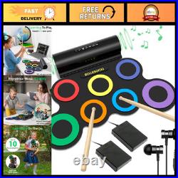 7-Pad Electric Drum Set with Headphones, Roll-Up Drum Pad for Kids, Dual Speaker