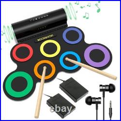 7-Pad Electric Drum Set with Headphones, Roll-Up Drum Pad for Kids, Dual Speaker