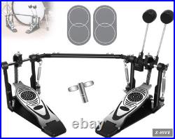 Bass Drum Pedals Steel, Rubber Double Pedal Heavy Duty Chain Drive Kick