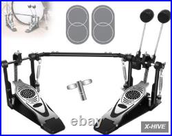 Bass Drum Pedals Steel, Rubber Double Pedal Heavy Duty Chain Drive Kick