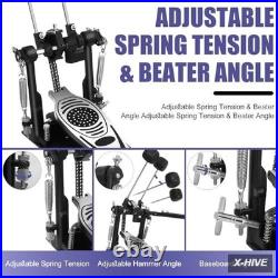 Bass Drum Pedals Steel, Rubber Double Pedal Heavy Duty Chain Drive Kick