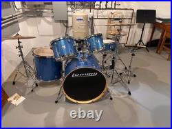 Complete Ludwig Drum Set Blue Sparkle Double Pedal Ready to Play