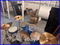 Complete Ludwig Drum Set Blue Sparkle Double Pedal Ready to Play
