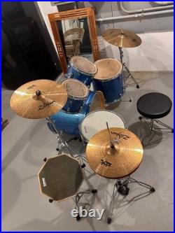 Complete Ludwig Drum Set Blue Sparkle Double Pedal Ready to Play