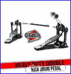 Deluxe Double Kick Drum Pedal for Bass Drum by GRIFFIN Twin Set Foot Pedal