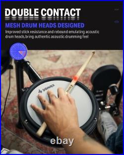 Donner DED-200X Electric Drum Set With Throne Headphones Dual Zone Quiet Pads Donner DED-200X Electric Drum Set With Throne Headphones Dual Zone Quiet Pads