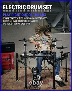 Donner DED-200X Electric Drum Set With Throne Headphones Dual Zone Quiet Pads Donner DED-200X Electric Drum Set With Throne Headphones Dual Zone Quiet Pads