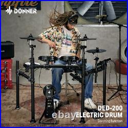 Donner DED-200X Electric Drum Set With Throne Headphones Dual Zone Quiet Pads Donner DED-200X Electric Drum Set With Throne Headphones Dual Zone Quiet Pads