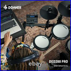 Donner DED-200 Electric Drum Kit Set Quiet Mesh Pads Dual Zone Snare 450+ Sounds