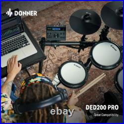 Donner DED-200 Electric Drum Kit Set Quiet Mesh Pads Dual Zone Snare With Throne