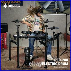 Donner DED-200 Electric Drum Kit Set Quiet Mesh Pads Dual Zone Snare With Throne