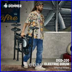 Donner DED-200 Electric Drum Kit Set Quiet Mesh Pads Dual Zone Snare With Throne
