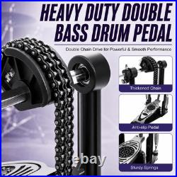 Double Bass Drum Pedal, Heavy Duty Double Chain Drive Kick Pedal