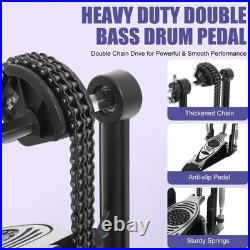 Double Bass Drum Pedal, Heavy Duty Double Chain Drive Kick Pedal