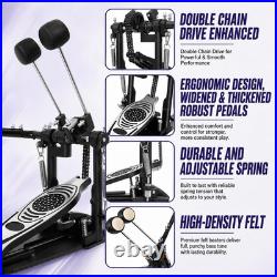 Double Bass Drum Pedal, Heavy Duty Double Chain Drive Kick Pedal