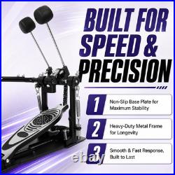 Double Bass Drum Pedal, Heavy Duty Double Chain Drive Kick Pedal