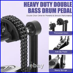 Double Bass Drum Pedal, Heavy-Duty Double Chain Drive Kick Pedal with Adjustable