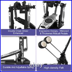 Double Bass Drum Pedal, Heavy-Duty Double Chain Drive Kick Pedal with Adjustable
