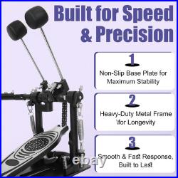 Double Bass Drum Pedal, Heavy-Duty Double Chain Drive Kick Pedal with Adjustable