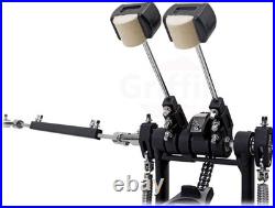 Double Bass Drum Pedal Heavy-Duty Foot Board Set, Twin Chain with Quad Beaters