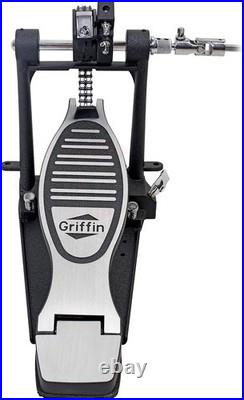 Double Bass Drum Pedal Heavy-Duty Foot Board Set, Twin Chain with Quad Beaters