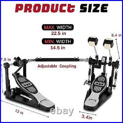 Double Bass Pedal, Double Chain Drive Bass Drum Pedal, 2 13 inch Double Black