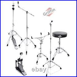 Drum Hardware PACK GRIFFIN Cymbal Stand Set Snare Hi-Hat Throne Kick Pedal Kit