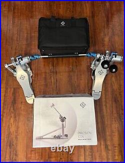 Name Brand Dixon Double Bass Drum Pedal With Travel Bag-Coil System Blue Shine