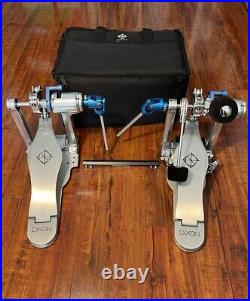 Name Brand Dixon Double Bass Drum Pedal With Travel Bag-Coil System Blue Shine