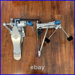 Name Brand Dixon Double Bass Drum Pedal With Travel Bag-Coil System Blue Shine