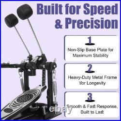 Professional Double Bass Drum Kick Pedal Double Chain Drive Adjustable Drum Foo